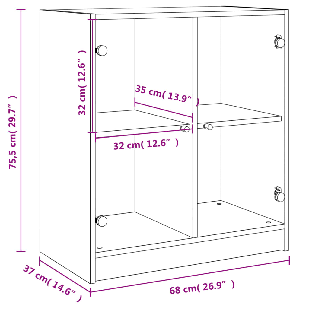 Beistellschrank mit Glastüren Grau Sonoma 68x37x75,5 cm